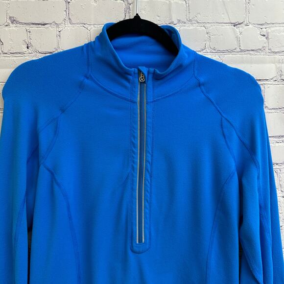 Lululemon Jacket Back Ruffles Blue Half Zip Pullover Size 8 Athletic Thumbholes - Picture 2 of 9